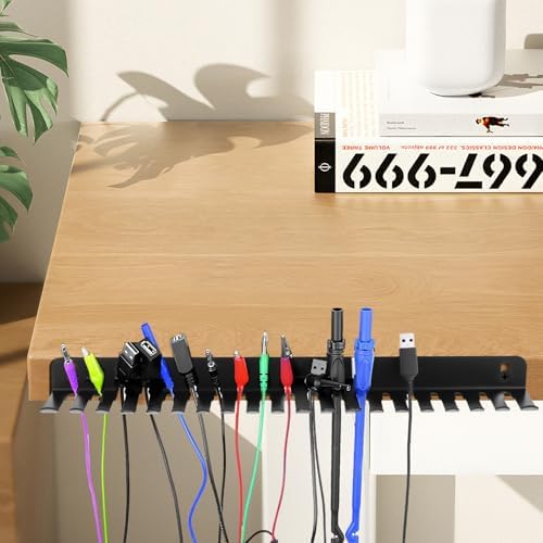 2 Pcs Wall Mountable Cable Hanger – Heavy-Duty Carbon Steel Cord Organizer with 19 Slots (0.2“-0.35”), Black – 15.8 x 2.