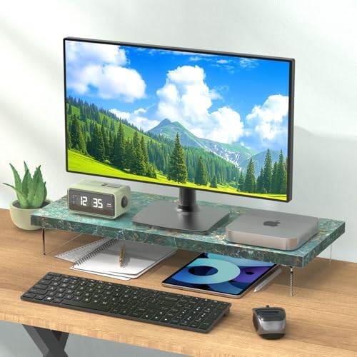 Monitor Stand Riser, 25x10 in Wood & Acrylic Computer Desk Organizer Shelf