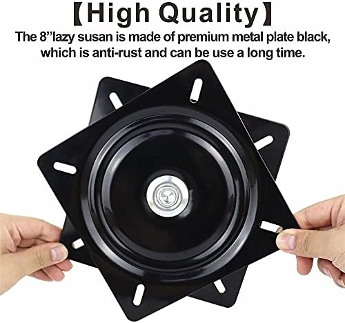 2Pack 8 Inch Lazy Susans Turntable Bearings Swivel Zinc Plate, Black Square Lazy Susan Hardware, Heavy Duty Lazy Susan R
