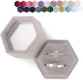 DesignSter Velvet Ring Box Hexagon - Premium Gorgeous Vintage Double Ring Display Holder with Detachable Lid for Proposal, Engagement, Wedding, Ceremony (Gray)