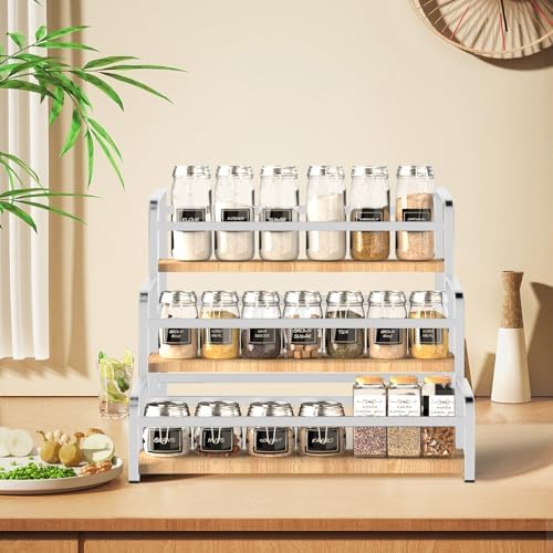Spice Rack Organizer for Countertop , 3-Tier Spice Storage Holder with Magnetic Connetion for Kitchen , Durable Syrup Ra