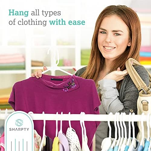 Sharpty Plastic Clothes Hangers – Notched Hangers for Clothes – Space Saving Adult Hangers for Shirts, Dresses, Coats & Pants – Lightweight Closet Organization (70 Pack, White)