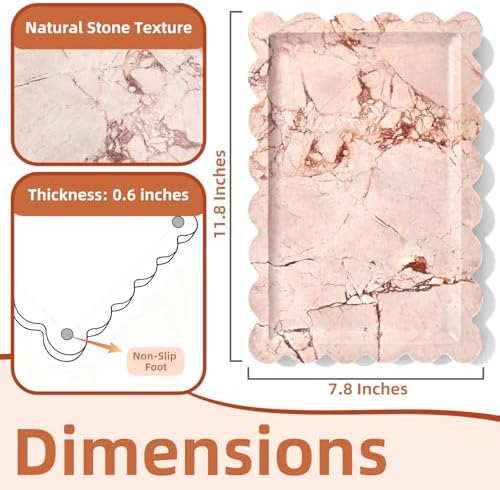 Yew & Tulip Natural Marble Vanity Tray with Scalloped Rim, Nature Rose Pink Luxury Stone Serving Tray for Bathroom, Kitc