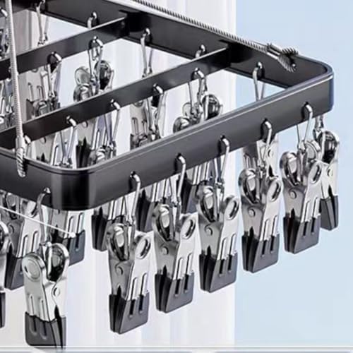 Pants Hanger Clothes Laundry Drying Rack with Clip Metal Black