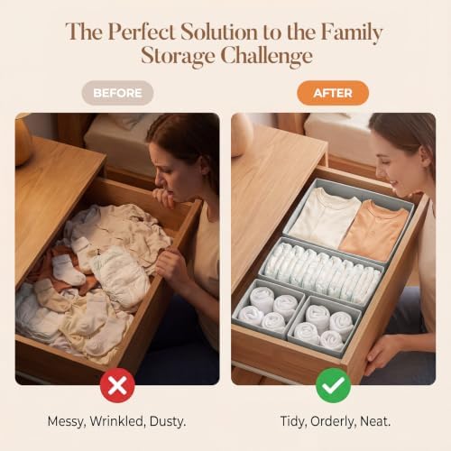 Drawer Organizer Storage for Clothes, Socks, 10 Pack, Grey