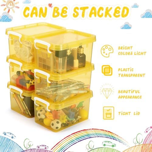 Wenqik 6 Pack Colorful Plastic Storage Bins with Lids, Yellow