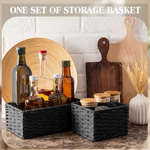 Set of 4 Black Small Wicker Basket, Classic