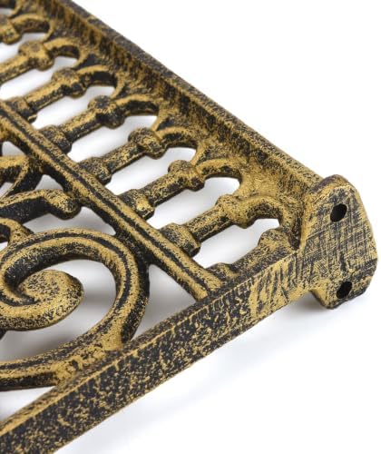 2PCS Cast Iron European Style Wall Shelf Brackets, 10.6in(L) (Gold)