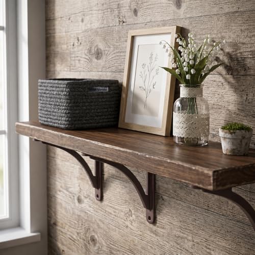 Khtumeware 100% Solid Brass Decorative Shelf Brackets, 10-inch Wall-Mounted Shelving Brackets, 2-Pack Oil Rubbed Bronze 