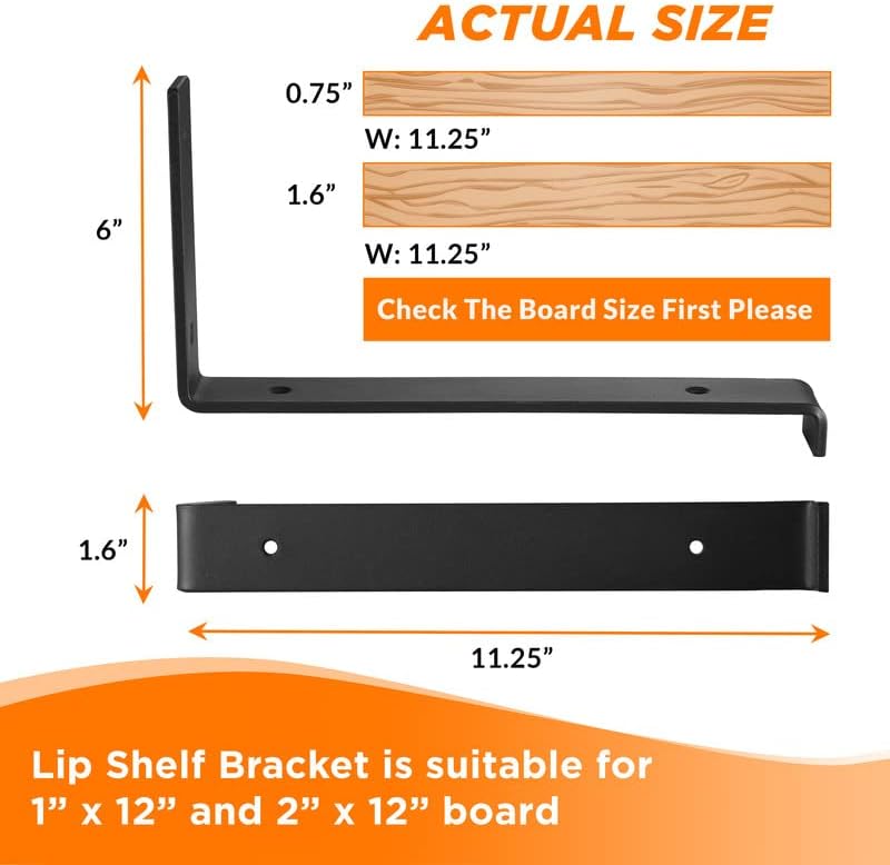 BATODA 12" Z Shelf Brackets with Lip for 11.25" Boards, Heavy Duty, Pack 8