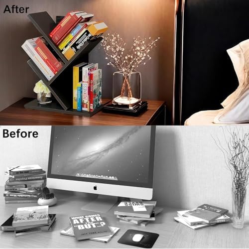 Godferyxin Tree Bookshelf, 3-Tier Wood Small Bookshelf and Mini Bookcase for Office, Home or School Desk Book Shelf for 