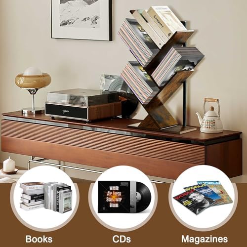 5 Tier Tree Bookshelf Floating Book Shelves for Wall Mount, Wooden Hanging Shelves Storage for Displaying Books/CDs/Maga