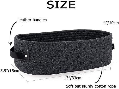 Cotton Rope Toilet Paper Holder Basket with Handle, Home Decor Organizing Small Baskets, Nursery Basket 13"x5.9"x4" Dark