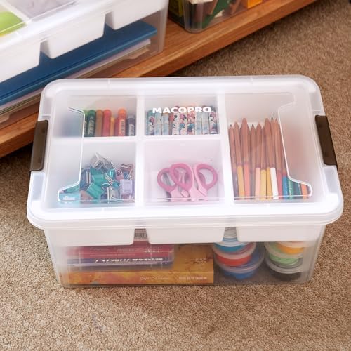MACOPRO 17QT Clear Plastic Box Craft Storage Bin with Removable Tray & Lid