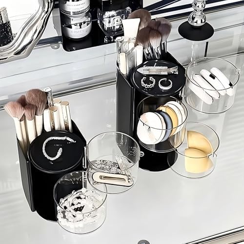 Azurphoric Hair Accessories Organizer with Hair Brush Holder(Black,2-Layer)