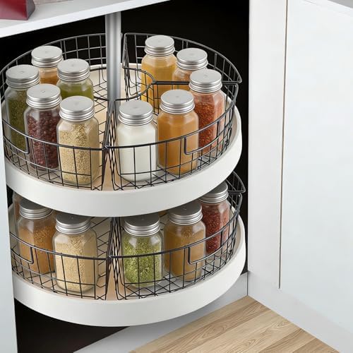 4 Pack 1/4 Wedge Metal Lazy Susan Organizer Baskets with Handles