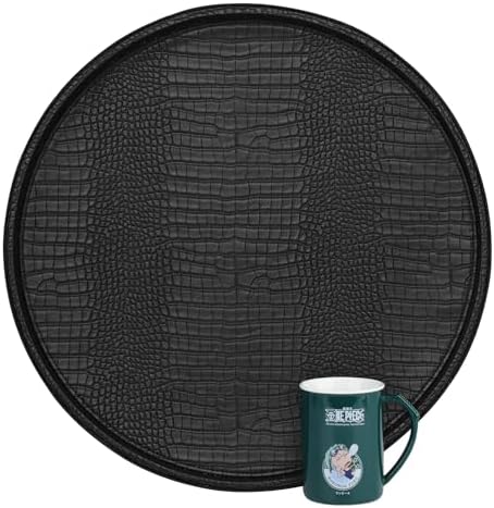 HofferRuffer Round Serving Tray 20'', Elegant Faux Leather Circle Ottoman Table Tray, Serve Tea Coffee Breakfast in Bedr