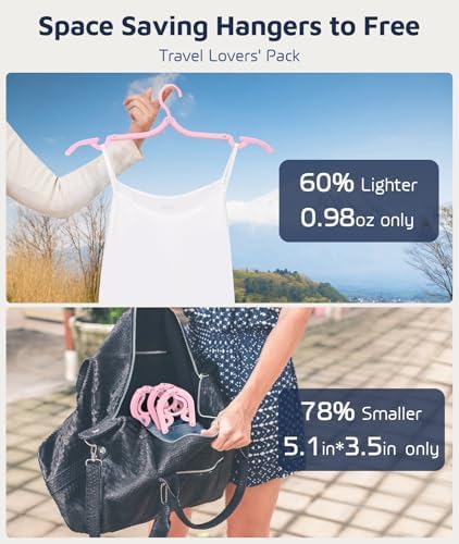 30 Pcs Travel Hangers, Cruise Ship Essentials Foldable Hangers Plastic Travel Essentials, Portable Cruises Must Haves 2026 for Suitcase, RV Camping Airplane Europe Vacation Essential, Pink
