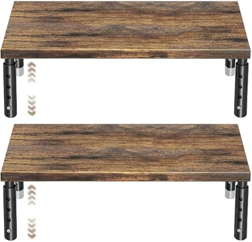 ECOLOVI Adjustable Wood Computer Monitor Stand Riser, Office Desk Organizer and Accessories for Monitor, Laptop, PC, Pri