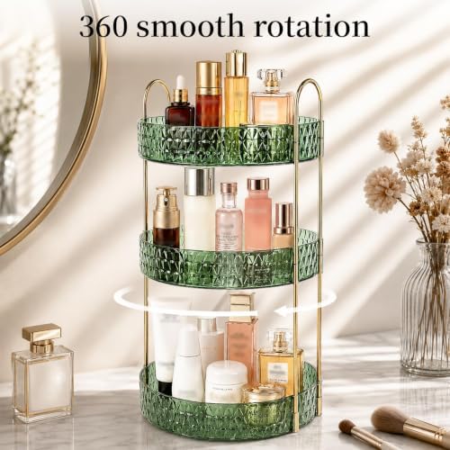 Large Capacity Rotating Makeup Organizer Perfume Stand Holder, 3 Tier Green