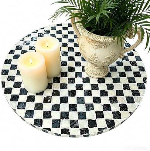 16-Inch Mother of Pearl Lazy Susan for Table Top, Black & White