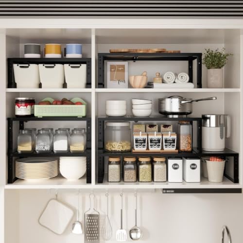 Expandable Spice Rack & Kitchen Cabinet Organizer - Stackable, Adjustable Shelves for Cabinets, Countertops, Cupboards &