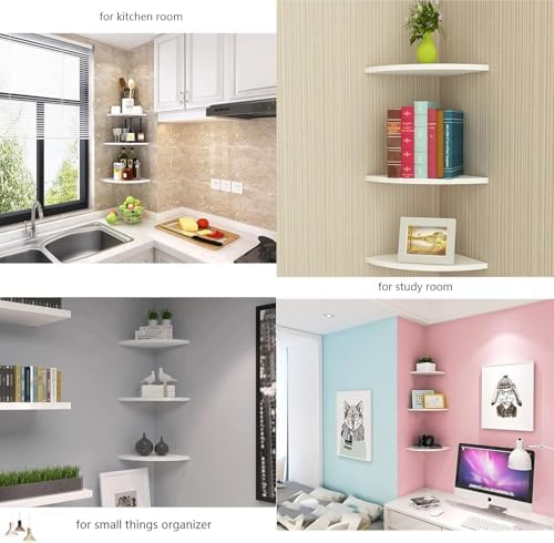 US 3Pcs Corner Mounting Shelf 20cm Wall Mounted Space Saving Wall Corner Shelf Easy to Install Corner Floating Shelves M