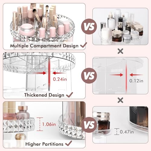 Rotating Makeup Organizer, 360° Spinning Skincare Organizers, Adjustable Layer Cosmetic Storage Lazy Susan Makeup Organi