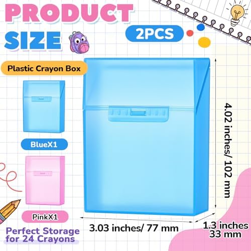 Clabby 2 Pcs Clear Plastic Crayon Boxes Hold 24 Count, Blue,Pink