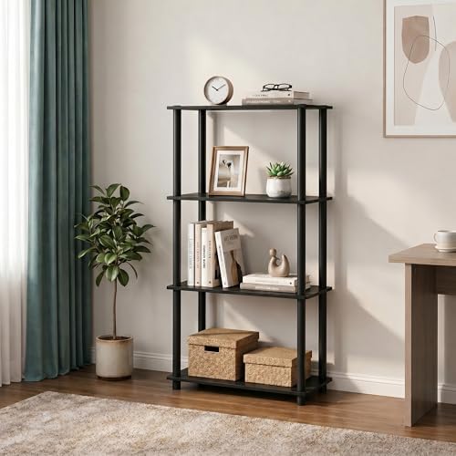 Furinno Turn-N-Tube Toolless Assembly Storage Shelves, 4-Tier Rustic Brown Book Shelf, Open Storage Bookshelf, for Organ