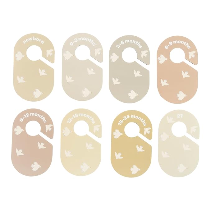 3 Sprouts Baby Closet Dividers, Newborn to 2T, Bird, 8 Piece Set | Newborn to 2T sizing, 8-piece set, Double-sided size labels, Age labels, Nursery closet storage, Baby clothes organizer