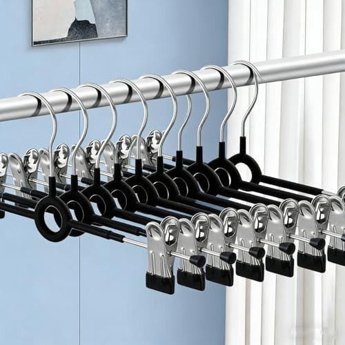 Pants Hangers with Clips,20 Pack 12Inch Adjustable Heavy Duty Metal Hangers,Space Saving Skirt Hangers for Women,Non-Slip Shorts Jeans Trousers Clothes Hangers