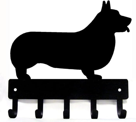 Corgi - Key Holder & Dog Leash Hanger for Wall - Large 9 inch Wide with 5 Hooks - Made in USA