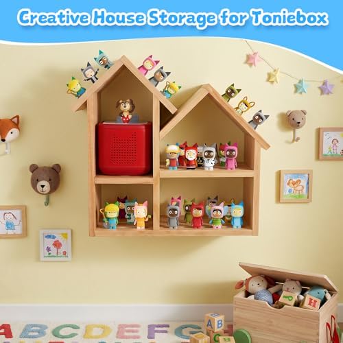 Tonies Shelf for Toniebox 2/1, Magnetic Tonies Storage for 30-40 Tonie Box Characters, Wooden Tonie Organizer Storage Sh