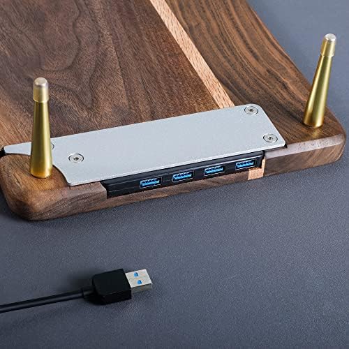 Monitor Stand Wood Riser with 4 USB Ports, Computer Monitor Stand with America Walnut Data Transfer Charging Hub -Compat