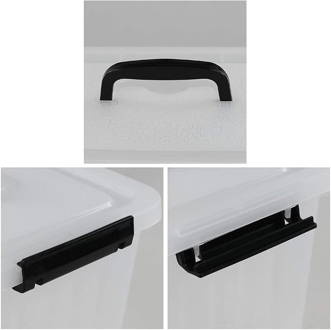 Ramddy 6 Quart Plastic Latching Storage Bin, 4 Pack Container Box with Lid | See Through Clear