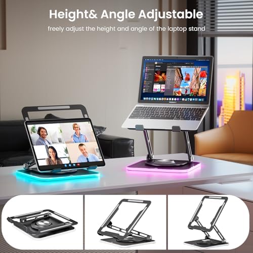360°Rotating Laptop Stand with RGB Lights, Fits 10-16"Laptops MacBooks