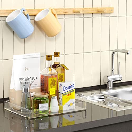 NIUBEE Clear Serving Tray 12x16 Inches -Spill Proof- Acrylic Decorative Tray Organiser for Ottoman Coffee Table Countert