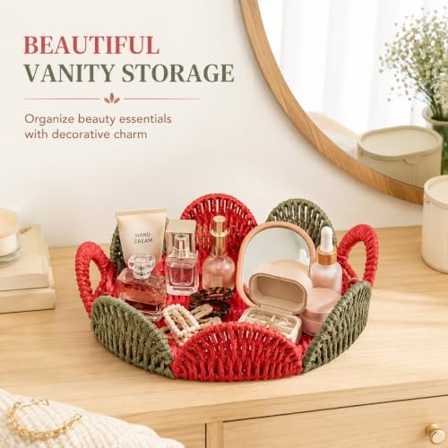 Round Boho Decor Storage Basket,Handmade Paper Rope Basket,Kit