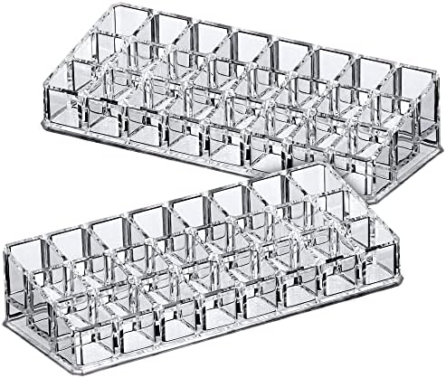 Amazing Abby - Glamour - 2-Pack 24-Slot Acrylic Lipstick Organizer, Lipstick Holder, Lip Gloss Holder, Cosmetic Storage 