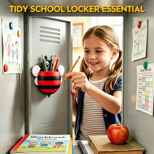 KITANIS Cute Bee Magnetic Pen Holder,2 Pack Magnetic Dry Erase Marker Holder,Magnet Storage Marker Pen Pencil Organizer for Refrigerator,Whiteboard,Locker Accessories