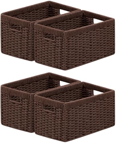 joybest Dark Brown Wicker Baskets for Shelves, Hand-woven Storage Baskets