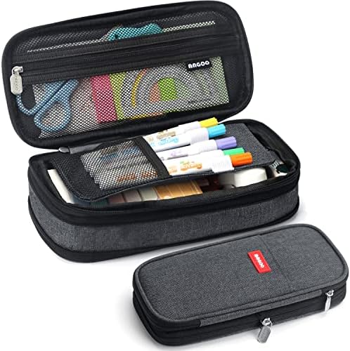 KPX Big Capacity Pencil Pen Case Bag with Zipper Office College School Storage Large Capacity Bag Pouch Holder Box Organizer Colorful (Black)