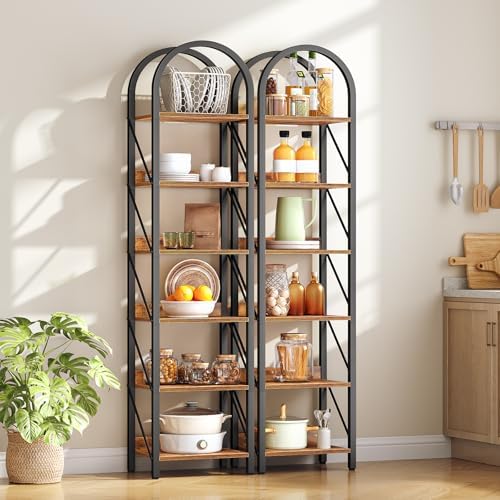 HOOBRO Bookshelf, 6-Tier Arched Bookshelf, Industrial Bookcase with Metal Frame, Tall Book Shelf Storage Organizer for L
