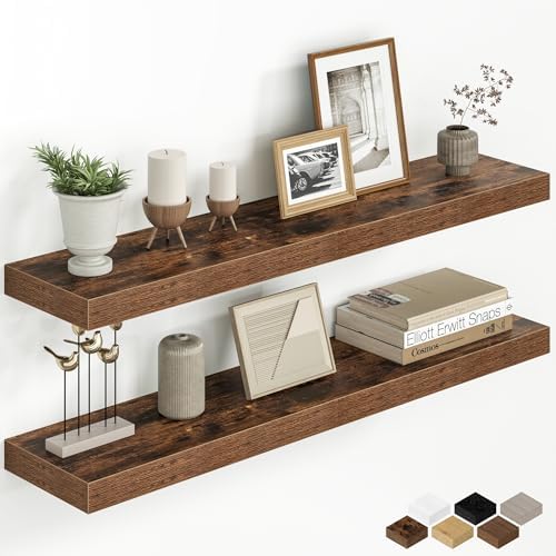 36 Inch Floating Shelves for Wall, Wood Wall Mounted Deep Storage Shelves with Invisible Brackets, Large Decorative Disp