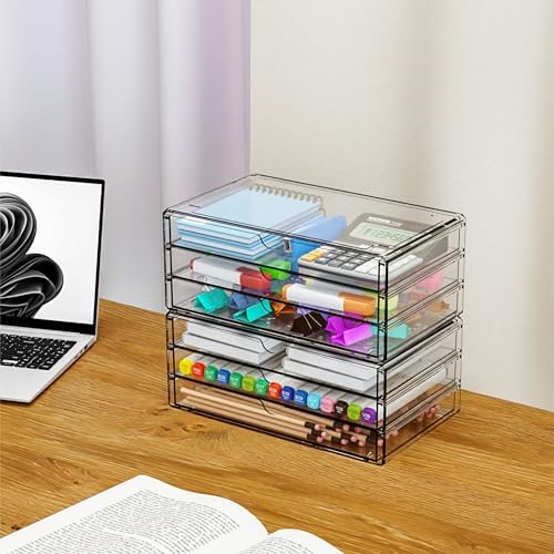 Yieach 2 Pack Acrylic Storage Drawers With 6 Drawers,Stackable Desk Organizer and Makeup Organizer,Large Clear Office Su