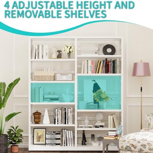 SteeLoong 5 Tier Bookshelf -Metal Bookcase with 4 Adjustable Shelves