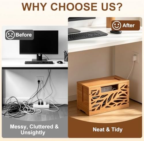 Large Cable Management Box, Wooden Cord Hider Box for Power Strip