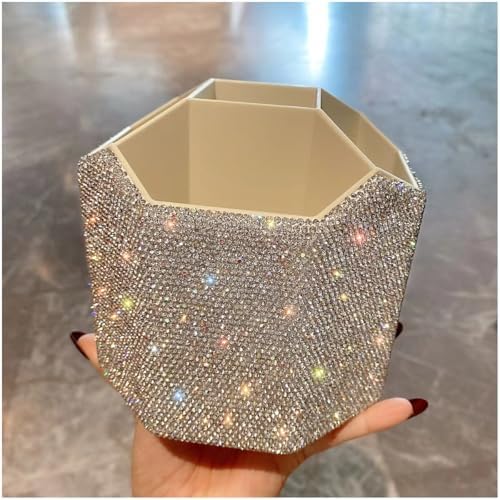 Bling Design Makeup Brush Holder Organizer,360° Rotating Glitter Rhinestones Cosmetics Storage with 5 Slot Large Capacit