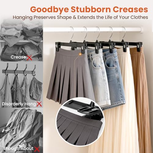 HOUSE DAY Black Pants Hangers with Clips 30 Pack, 12 Inch Skirt Hangers